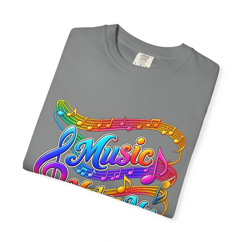 Music Makes My Heart Sing T-Shirt — Colorful Music Note Graphic Tee