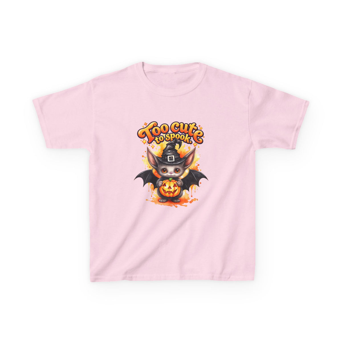 Camiseta de Halloween para niños con murciélago y calabaza "Too Cute to Spook"