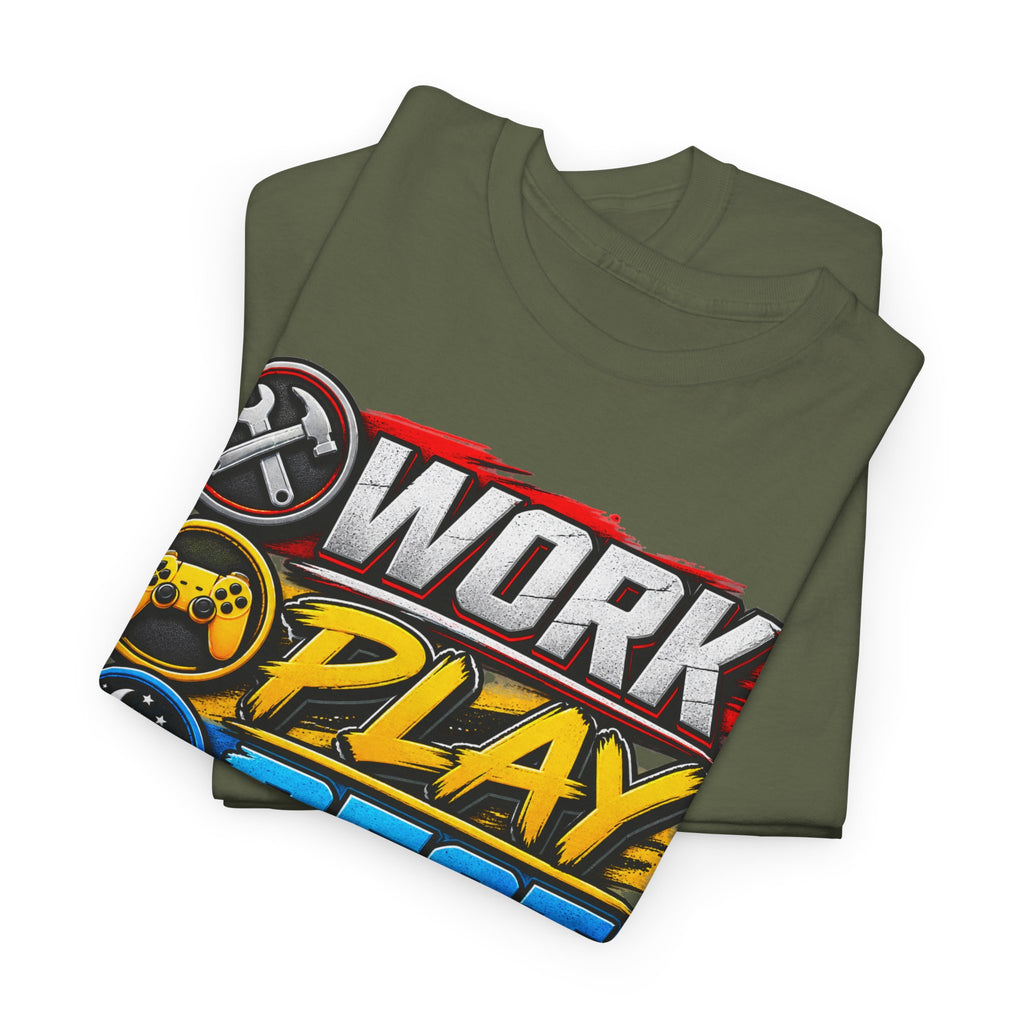 Work Play Rest Repeat T‑Shirt — Gamer & Hustle Lifestyle Tee