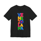 Venezolana Pride Tee — Colorful Stacked Letter Graphic T-Shirt