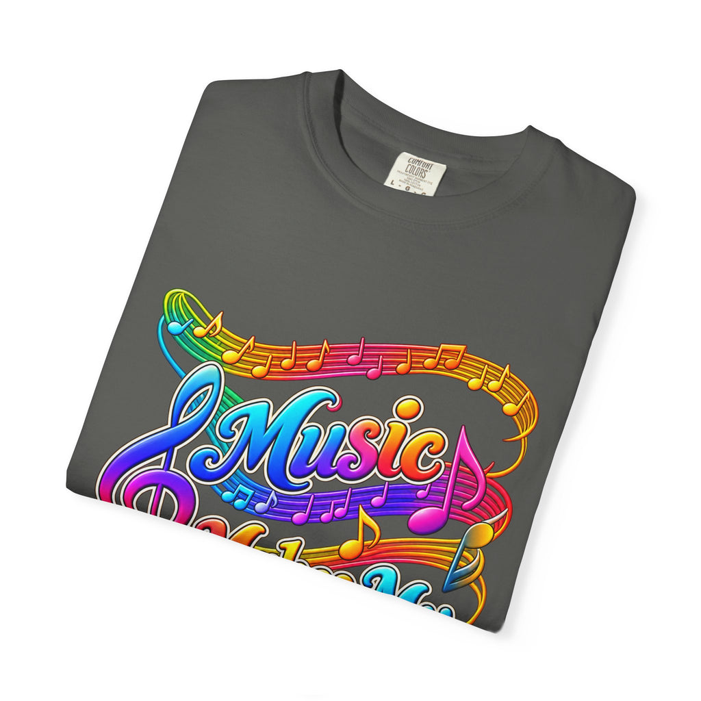 Music Makes My Heart Sing T-Shirt — Colorful Music Note Graphic Tee