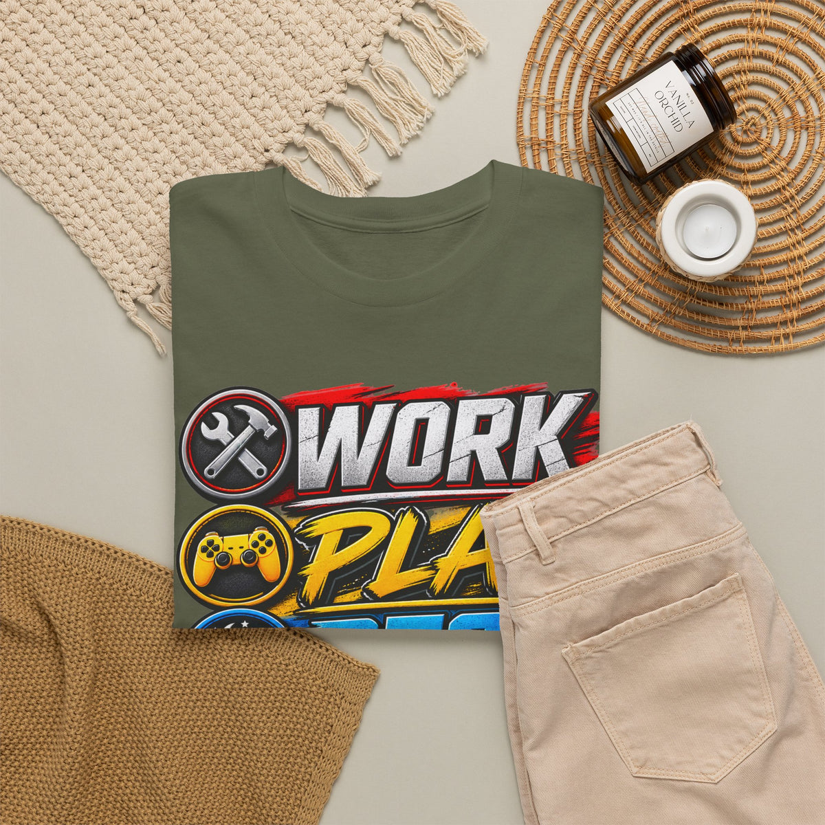 Work Play Rest Repeat T‑Shirt — Gamer & Hustle Lifestyle Tee