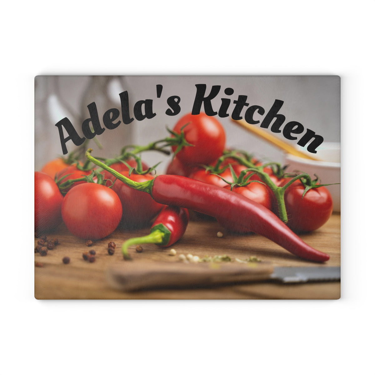 Personalizable Kitchen Tomato Pepper Glass Cutting Board