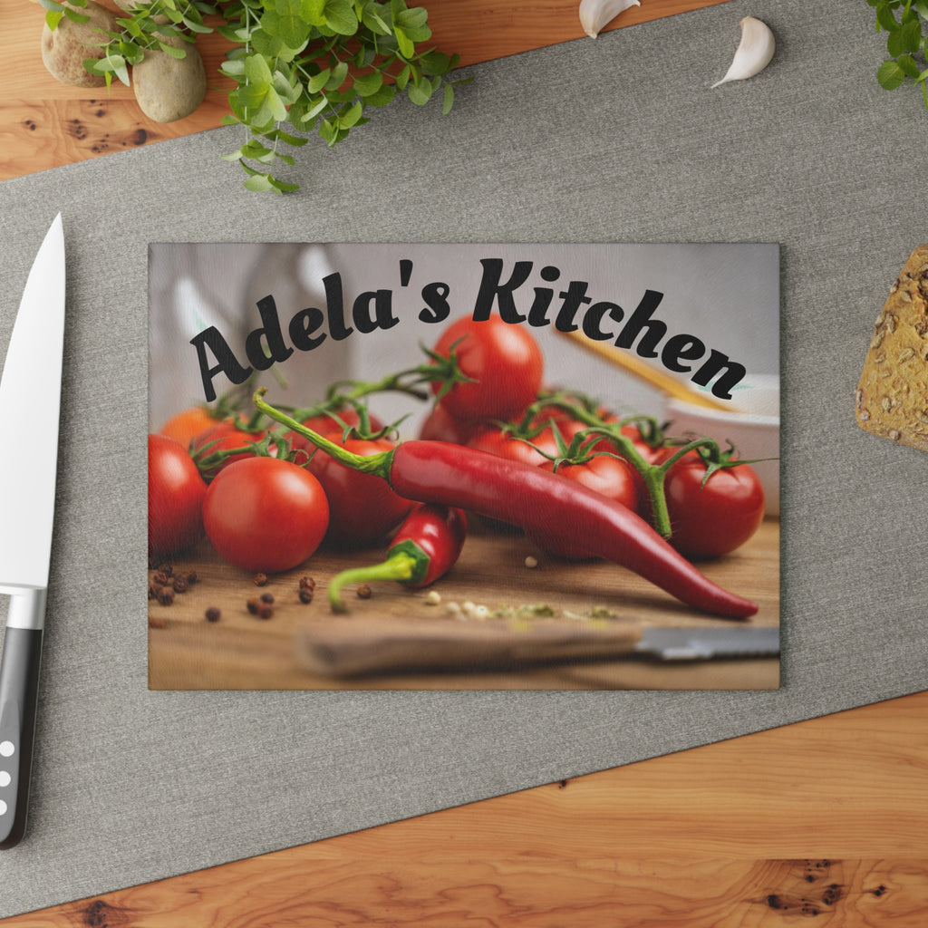 Personalizable Kitchen Tomato Pepper Glass Cutting Board