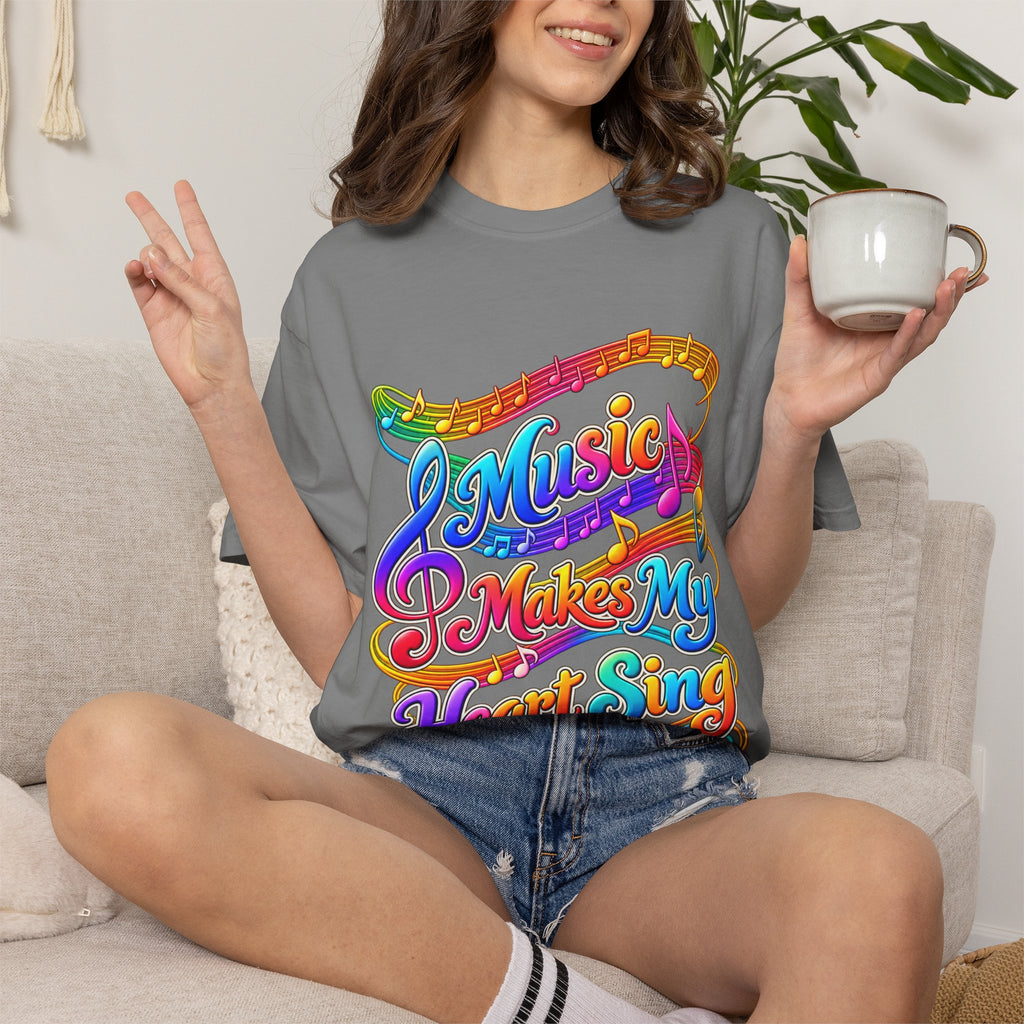 Music Makes My Heart Sing T-Shirt — Colorful Music Note Graphic Tee