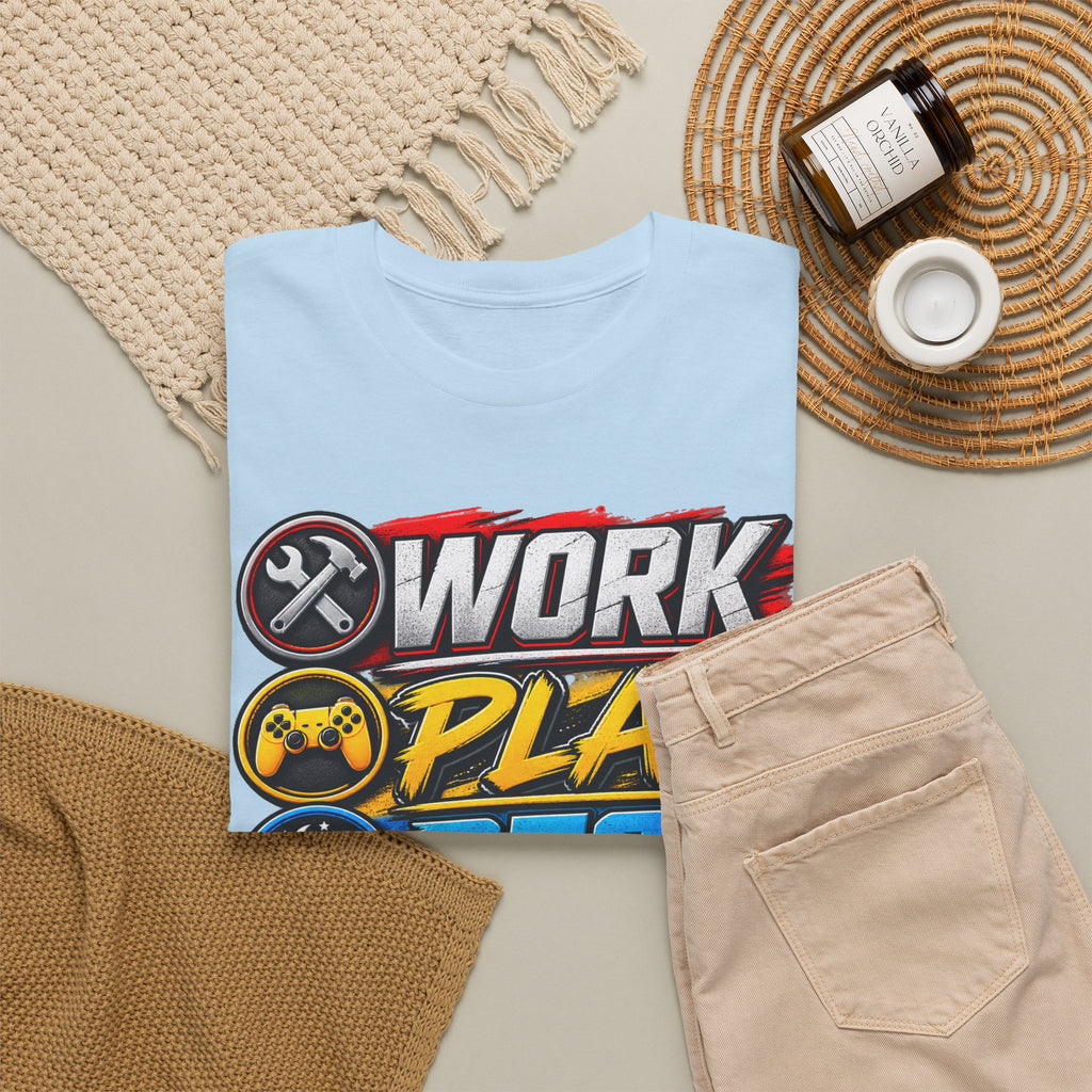 Work Play Rest Repeat T‑Shirt — Gamer & Hustle Lifestyle Tee