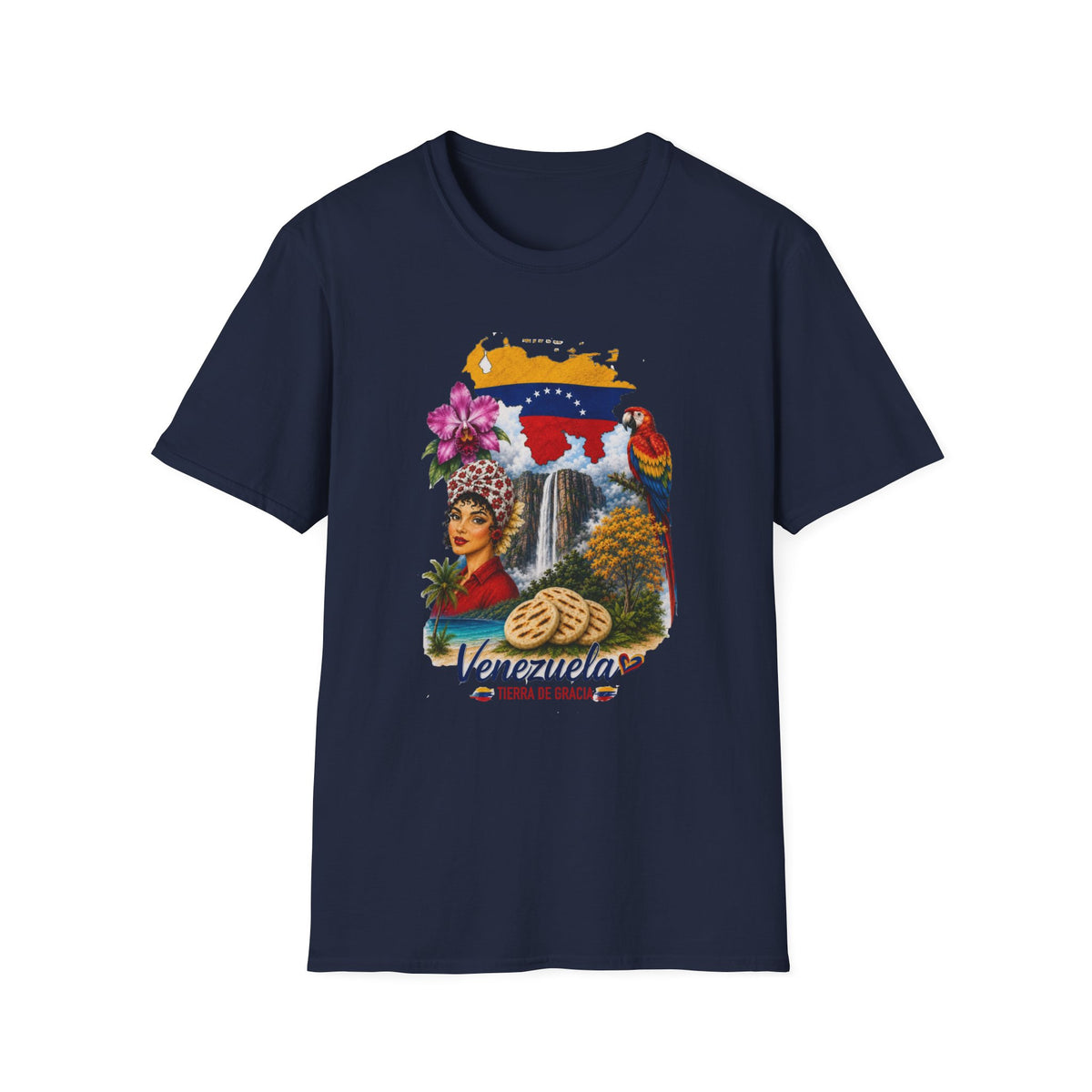 Arepa, Angel Falls & Floral Retro Venezuela Vintage Guildan T-Shirt