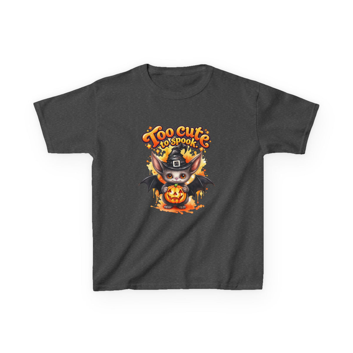 Camiseta de Halloween para niños con murciélago y calabaza "Too Cute to Spook"