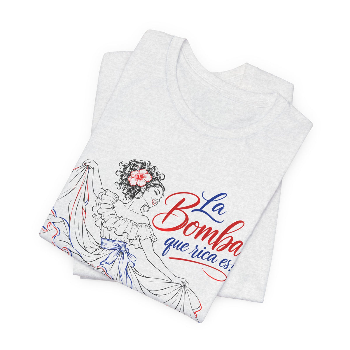 Camiseta UNISEX JERSEY BELLA+CANVA con dibujo lineal "La Bomba Que Rica Es!"
