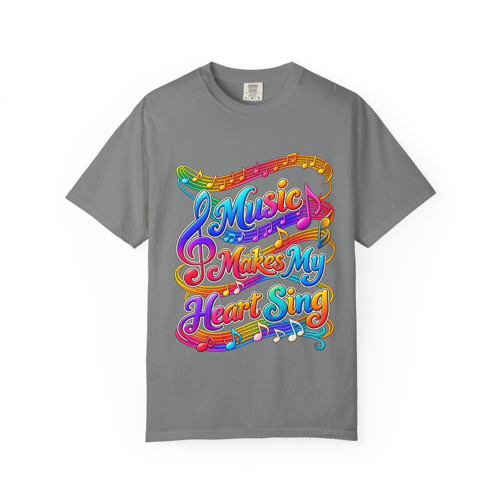 Music Makes My Heart Sing T-Shirt — Colorful Music Note Graphic Tee