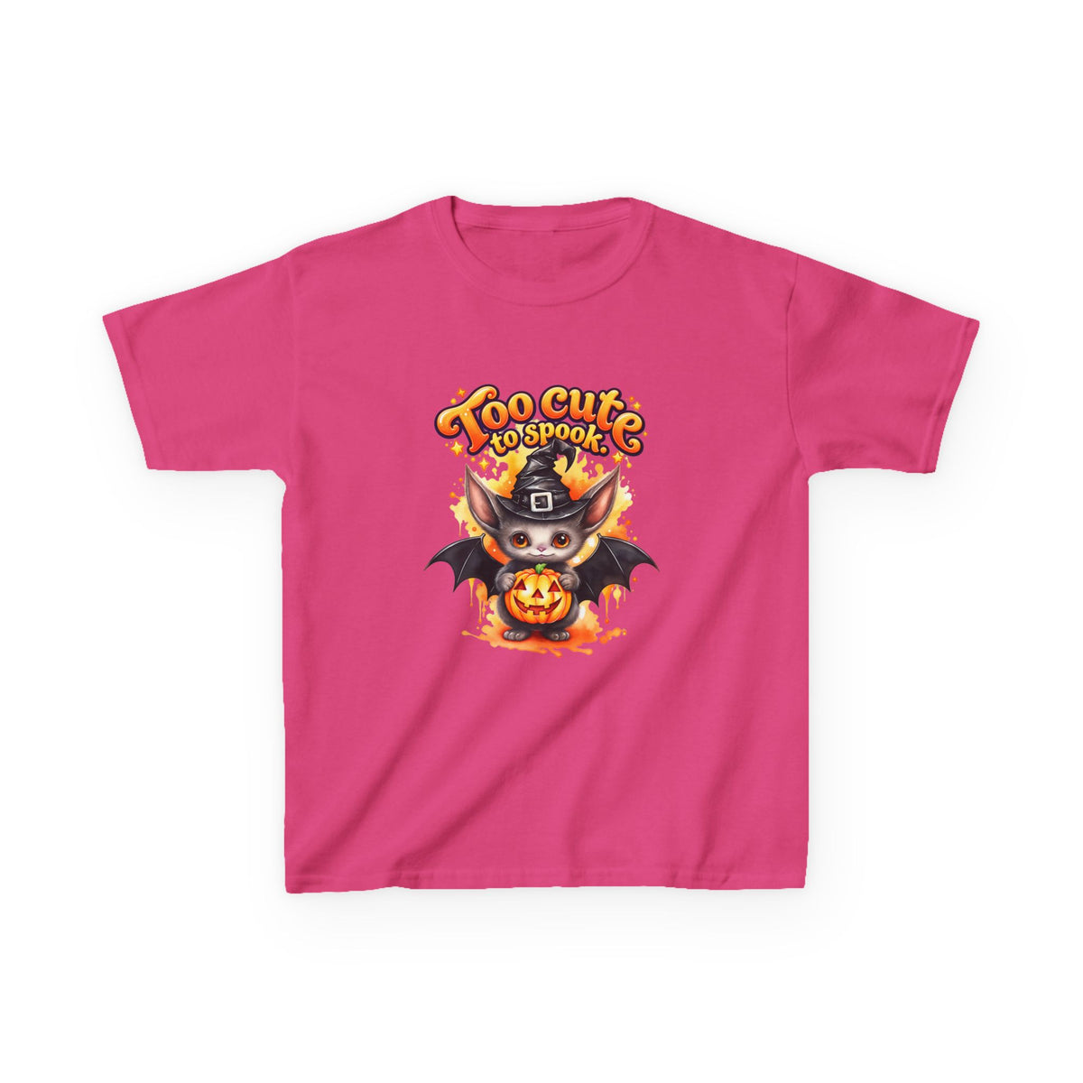 Camiseta de Halloween para niños con murciélago y calabaza "Too Cute to Spook"