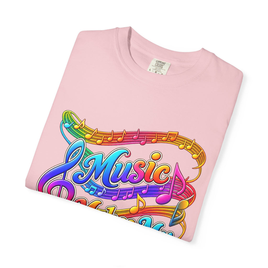 Music Makes My Heart Sing T-Shirt — Colorful Music Note Graphic Tee