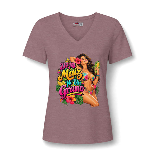 'De Mi Maíz Ni Un Grano' Tropical Pin-Up V-Neck T-Shirt