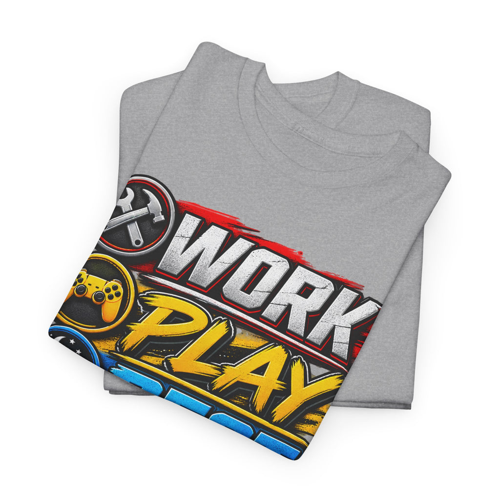 Work Play Rest Repeat T‑Shirt — Gamer & Hustle Lifestyle Tee