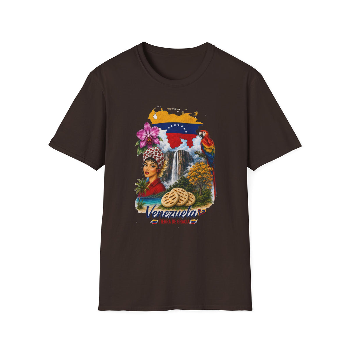 Venezuela Vintage Travel T-Shirt — Arepa, Angel Falls & Floral Retro Tee