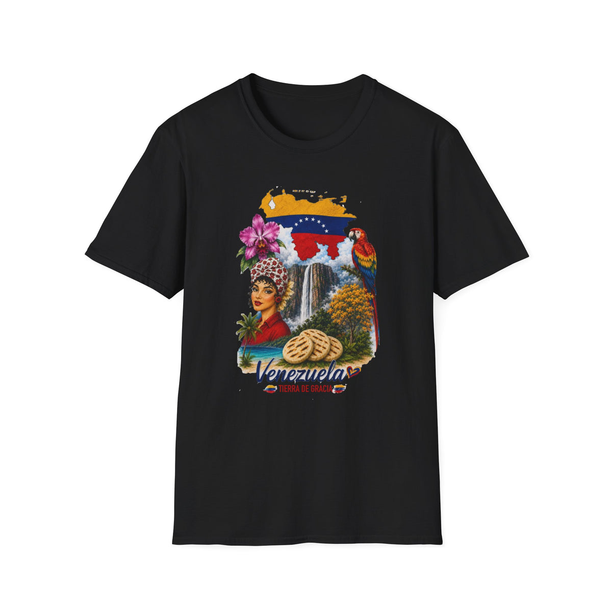 Arepa, Angel Falls & Floral Retro Venezuela Vintage Guildan T-Shirt