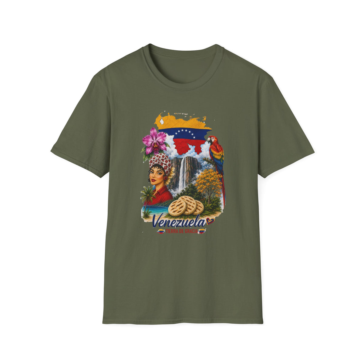 Arepa, Angel Falls & Floral Retro Venezuela Vintage Guildan T-Shirt
