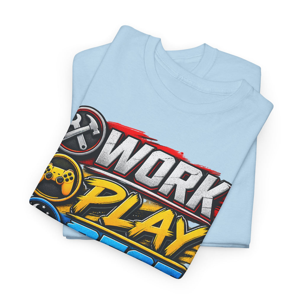 Work Play Rest Repeat T‑Shirt — Gamer & Hustle Lifestyle Tee