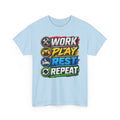 Work Play Rest Repeat T‑Shirt — Gamer & Hustle Lifestyle Tee