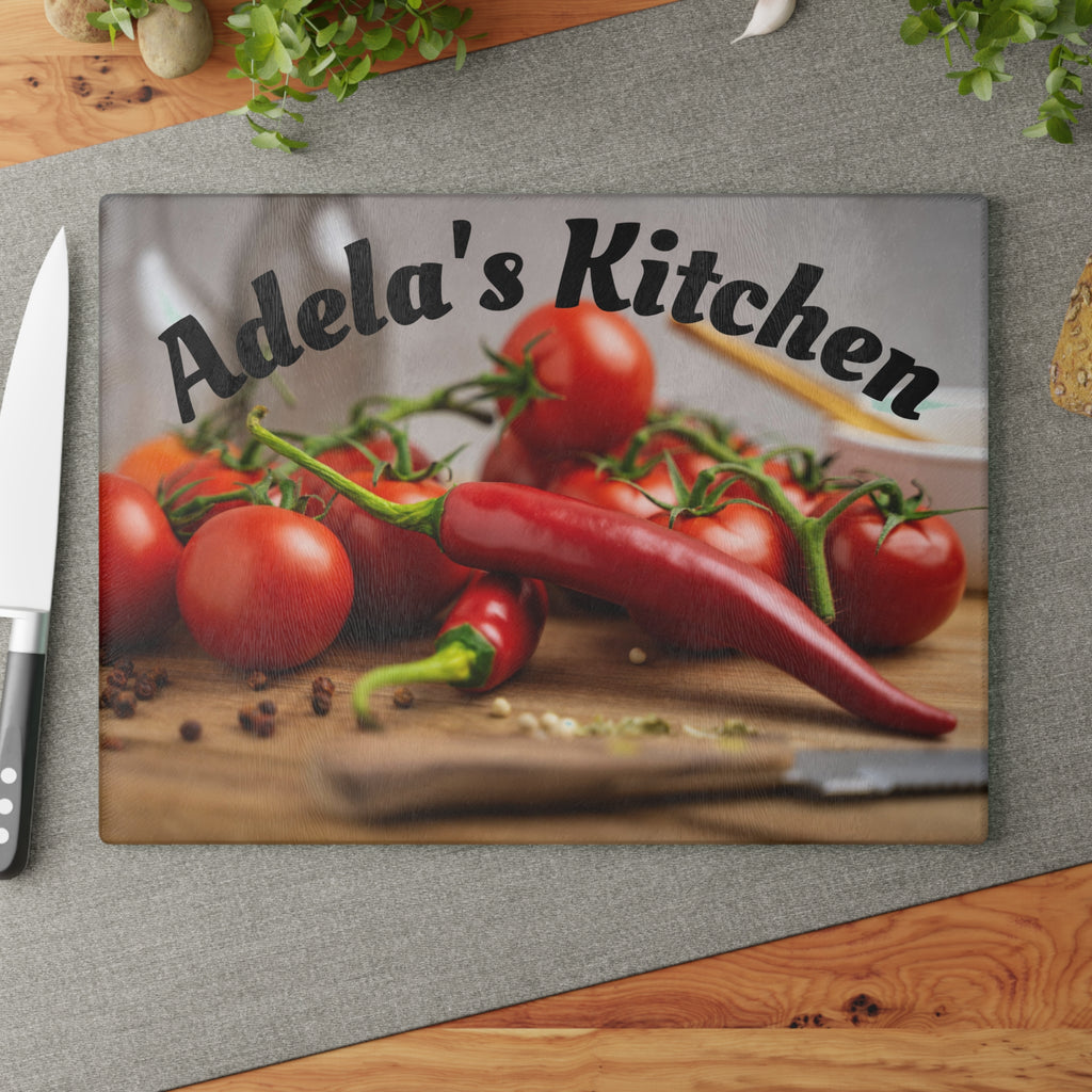 Personalizable Kitchen Tomato Pepper Glass Cutting Board