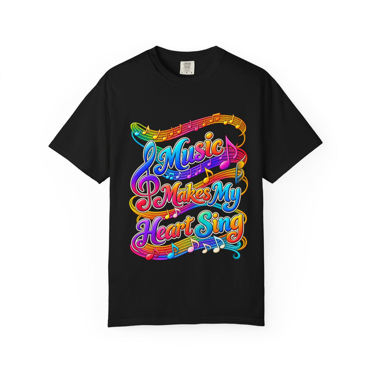 Music Makes My Heart Sing T-Shirt — Colorful Music Note Graphic Tee