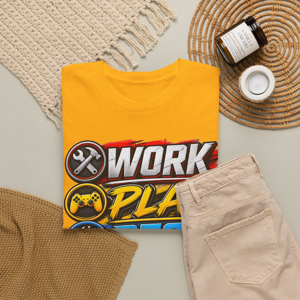 Work Play Rest Repeat T‑Shirt — Gamer & Hustle Lifestyle Tee