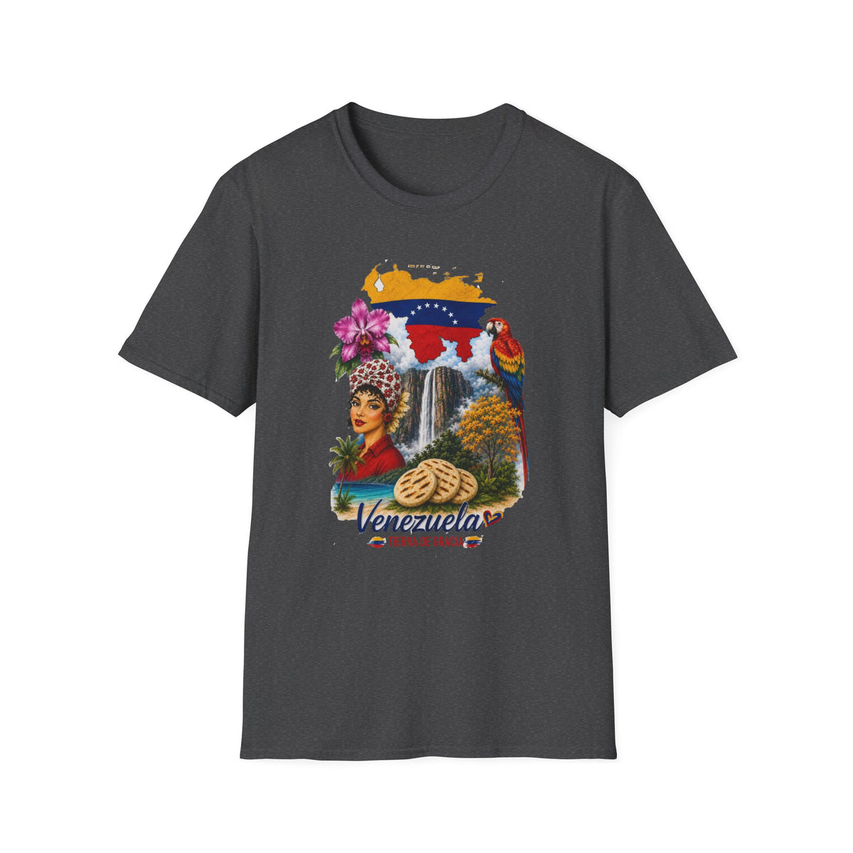 Arepa, Angel Falls & Floral Retro Venezuela Vintage Guildan T-Shirt