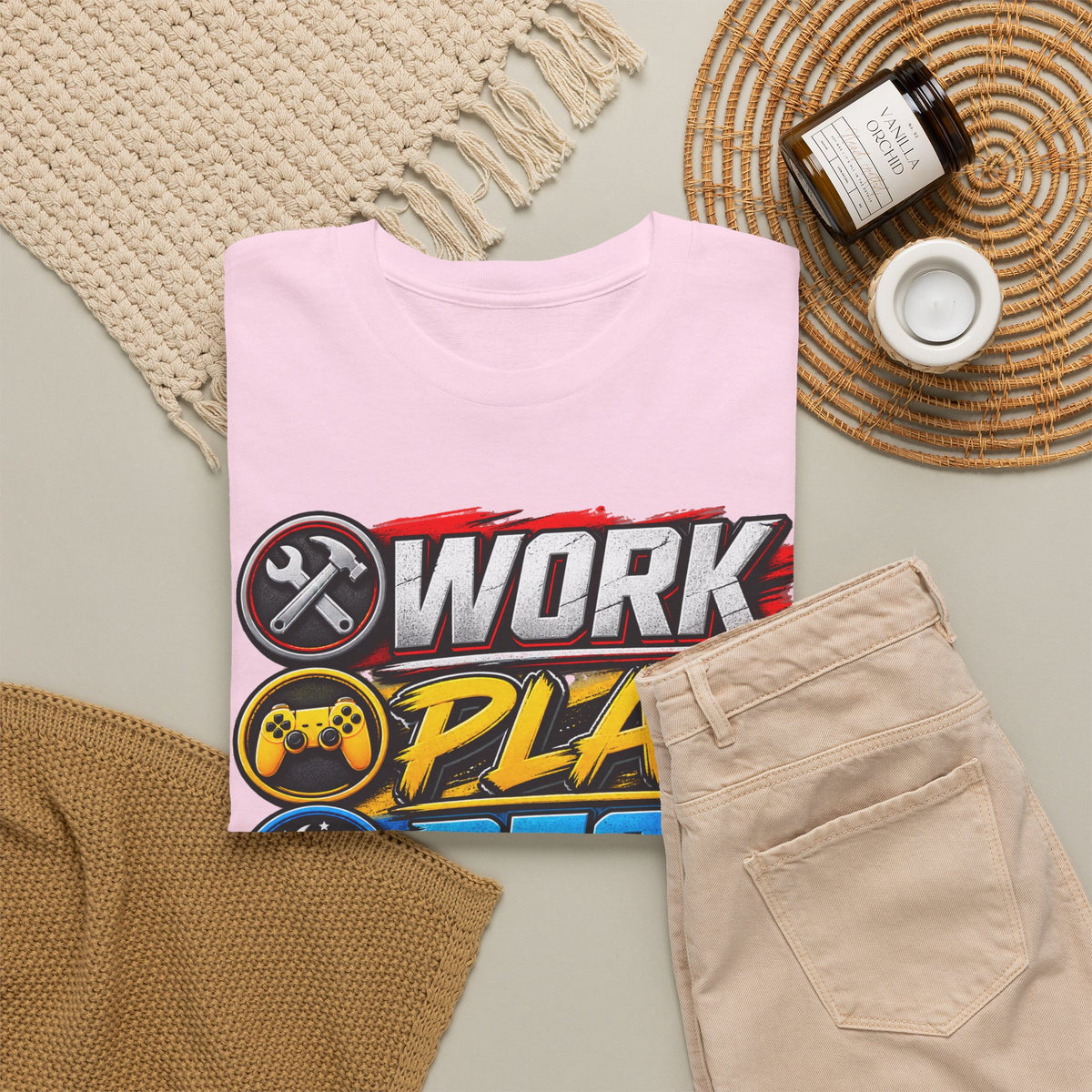 Work Play Rest Repeat T‑Shirt — Gamer & Hustle Lifestyle Tee