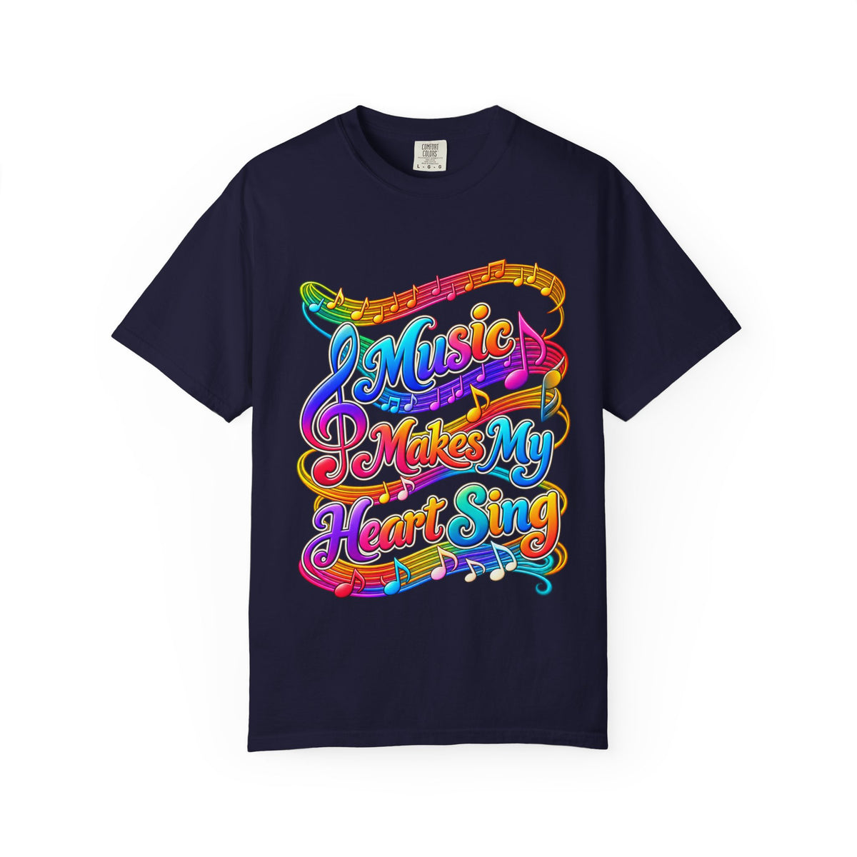 Music Makes My Heart Sing T-Shirt — Colorful Music Note Graphic Tee