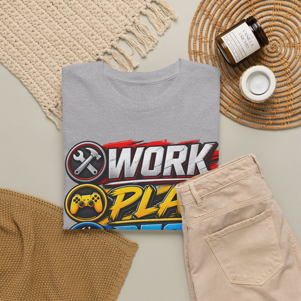 Work Play Rest Repeat T‑Shirt — Gamer & Hustle Lifestyle Tee